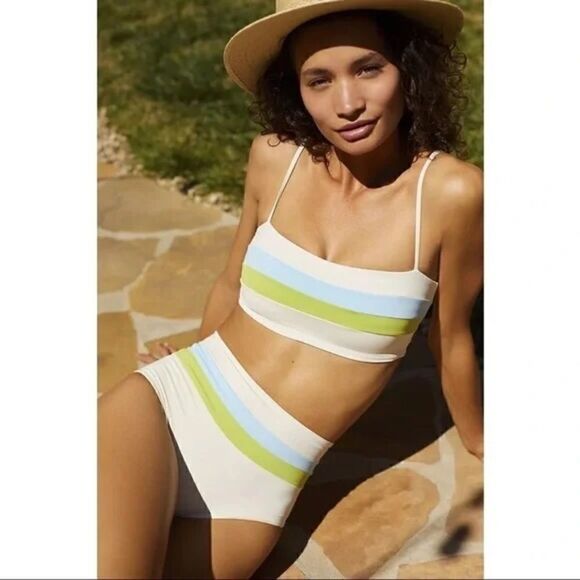 NEW Anthropologie L Space Piper Portia High Waist Striped Seamless Bikini Large - Picture 2 of 5